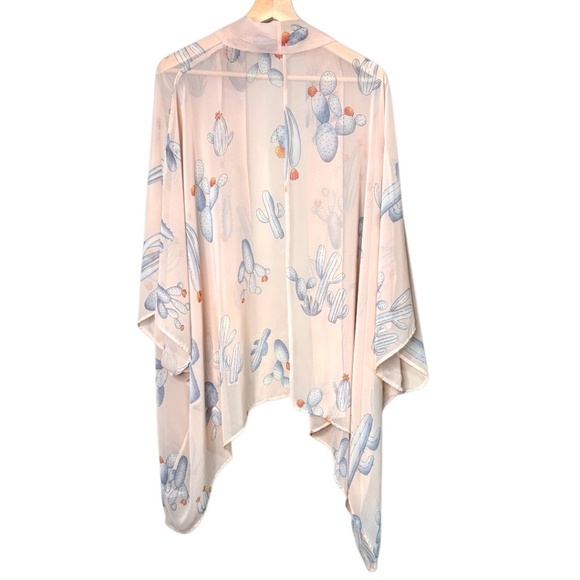 123 STORY x LINE UP Poly Chiffon Cactus Print Poncho / Cover Up / Cardigan O/S - Picture 4 of 8